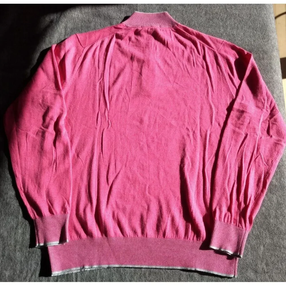 Raffi Sweater Cashmere Blend Pink Mens M 1/4 Zip Mock Neck Pullover Ribbed Cuff‎
